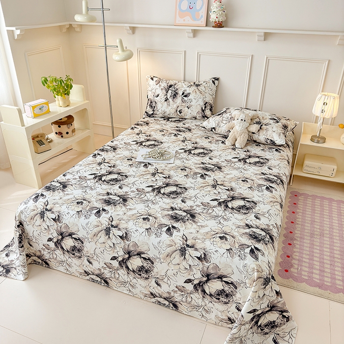 91家纺网 家纺一手货源 找家纺 缦彩 2026新款全棉老粗布床单100%纯棉凉席席子三件套 素墨芳华