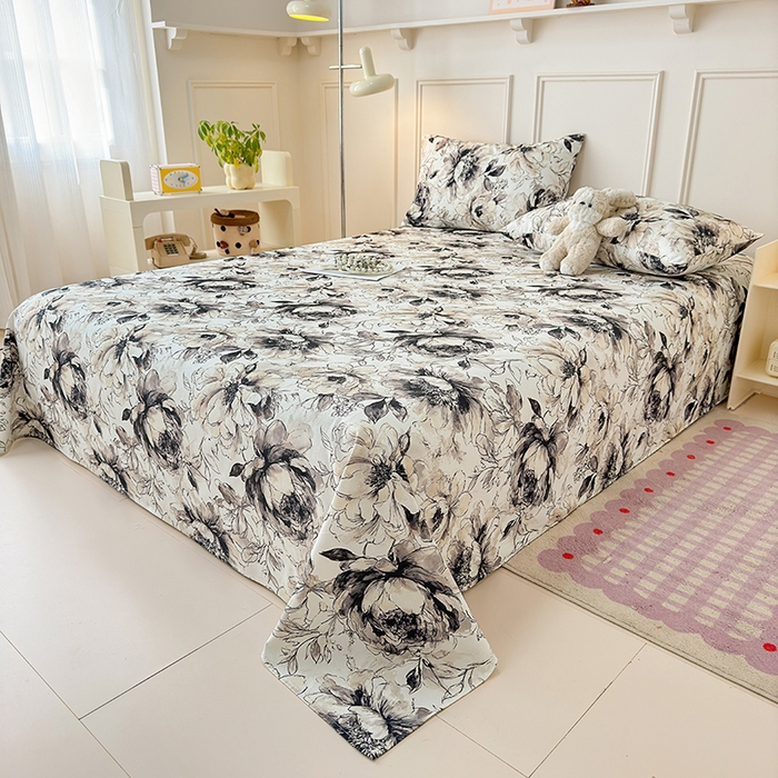 91家纺网 家纺一手货源 找家纺 缦彩 2026新款全棉老粗布床单100%纯棉凉席席子三件套 素墨芳华