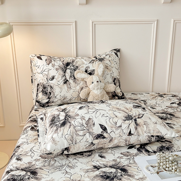 91家纺网 家纺一手货源 找家纺 缦彩 2026新款全棉老粗布床单100%纯棉凉席席子三件套 素墨芳华