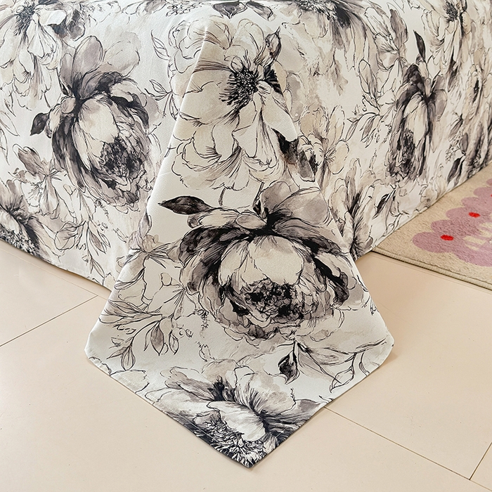 91家纺网 家纺一手货源 找家纺 缦彩 2026新款全棉老粗布床单100%纯棉凉席席子三件套 素墨芳华