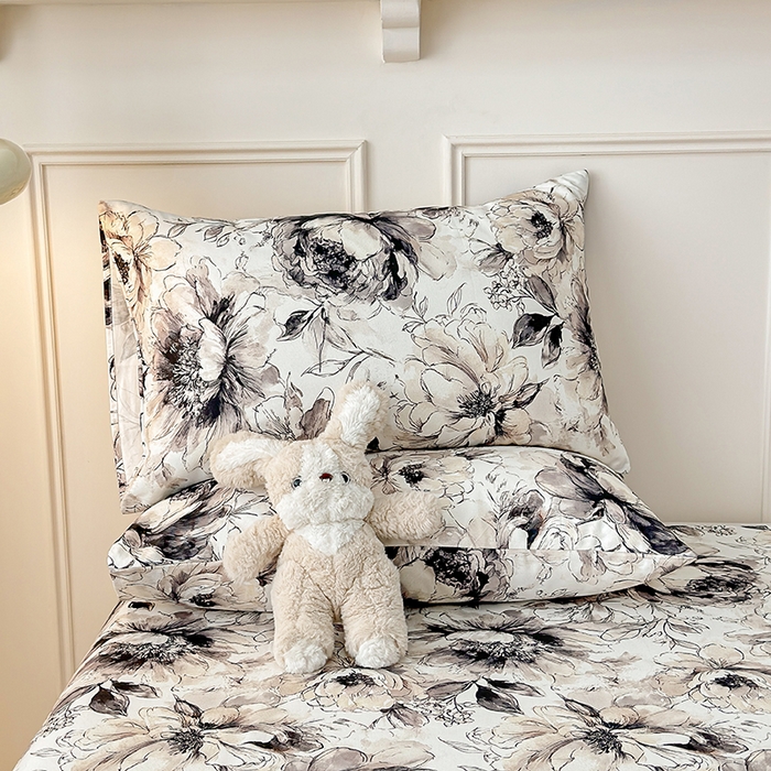 91家纺网 家纺一手货源 找家纺 缦彩 2026新款全棉老粗布床单100%纯棉凉席席子三件套 素墨芳华