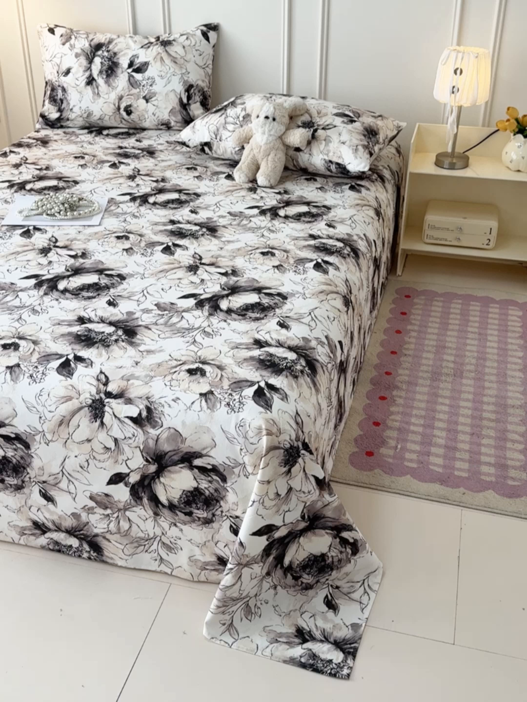 91家纺网 家纺一手货源 找家纺 缦彩 2026新款全棉老粗布床单100%纯棉凉席席子三件套 素墨芳华