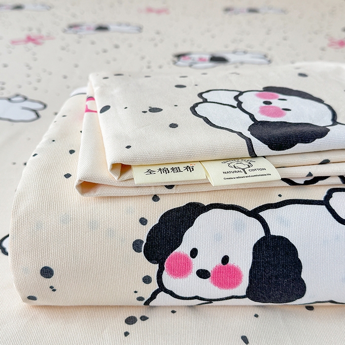 缦彩 2026新款全棉老粗布床单100%纯棉凉席席子三件套 星点萌宠