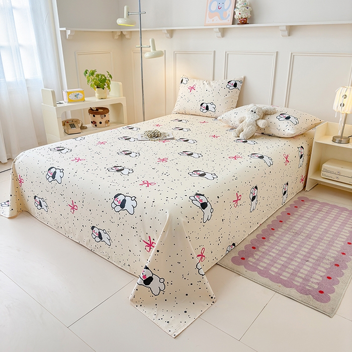 91家纺网 家纺一手货源 找家纺 缦彩 2026新款全棉老粗布床单100%纯棉凉席席子三件套 星点萌宠