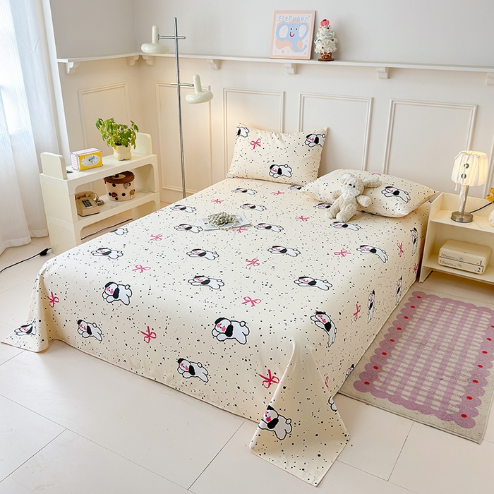 91家纺网 家纺一手货源 找家纺 缦彩 2026新款全棉老粗布床单100%纯棉凉席席子三件套 星点萌宠