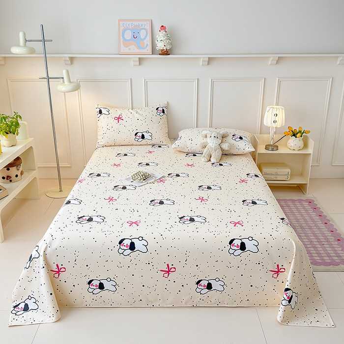 91家纺网 家纺一手货源 找家纺 缦彩 2026新款全棉老粗布床单100%纯棉凉席席子三件套 星点萌宠