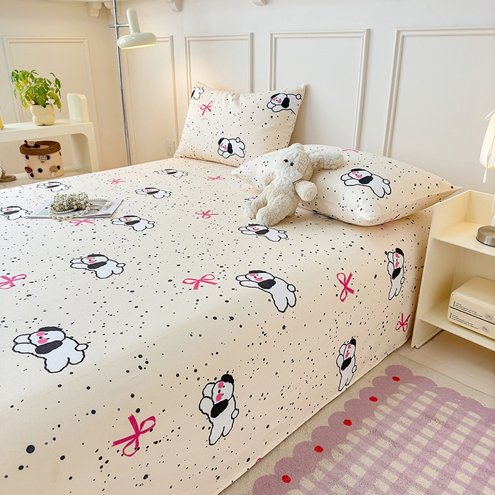 91家纺网 家纺一手货源 找家纺 缦彩 2026新款全棉老粗布床单100%纯棉凉席席子三件套 星点萌宠