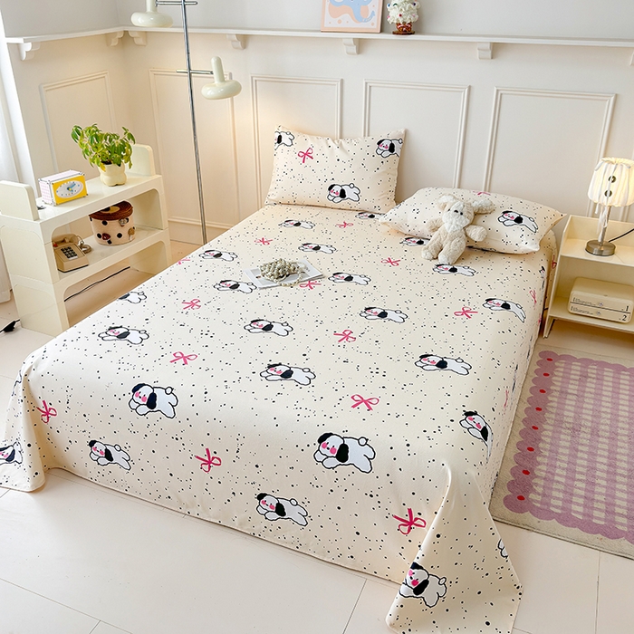 91家纺网 家纺一手货源 找家纺 缦彩 2026新款全棉老粗布床单100%纯棉凉席席子三件套 星点萌宠