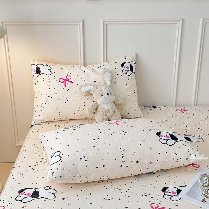 91家纺网 家纺一手货源 找家纺 缦彩 2026新款全棉老粗布床单100%纯棉凉席席子三件套 星点萌宠