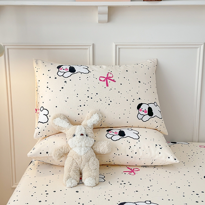 91家纺网 家纺一手货源 找家纺 缦彩 2026新款全棉老粗布床单100%纯棉凉席席子三件套 星点萌宠