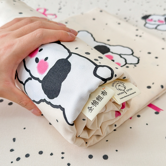 91家纺网 家纺一手货源 找家纺 缦彩 2026新款全棉老粗布床单100%纯棉凉席席子三件套 星点萌宠