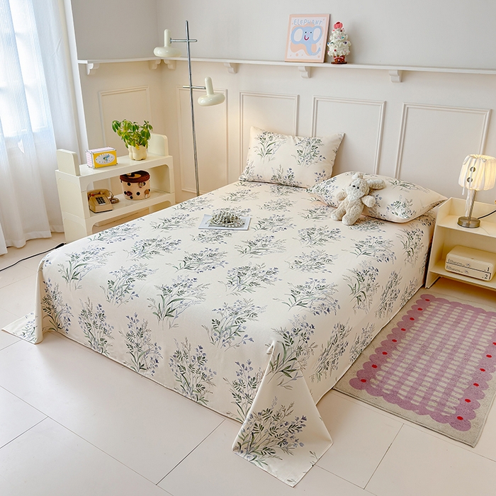 91家纺网 家纺一手货源 找家纺 缦彩 2026新款全棉老粗布床单100%纯棉凉席席子三件套 云间青色