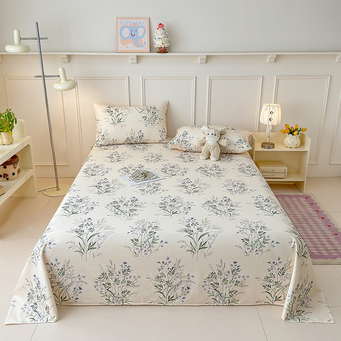 91家纺网 家纺一手货源 找家纺 缦彩 2026新款全棉老粗布床单100%纯棉凉席席子三件套 云间青色