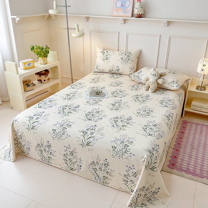 91家纺网 家纺一手货源 找家纺 缦彩 2026新款全棉老粗布床单100%纯棉凉席席子三件套 云间青色