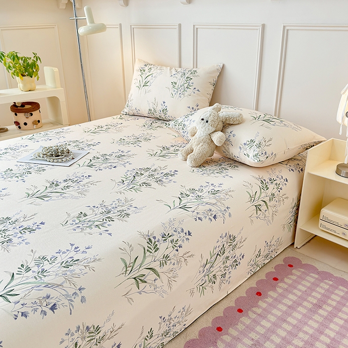 91家纺网 家纺一手货源 找家纺 缦彩 2026新款全棉老粗布床单100%纯棉凉席席子三件套 云间青色