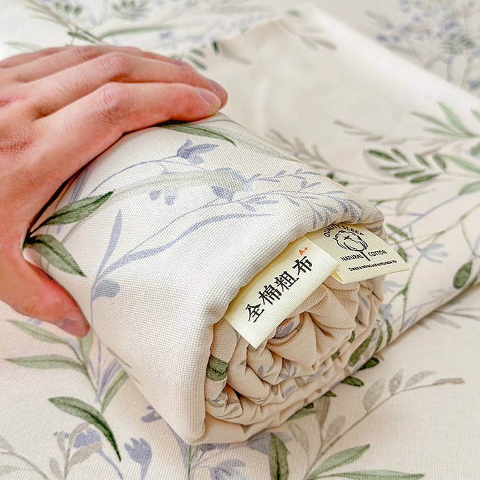 91家纺网 家纺一手货源 找家纺 缦彩 2026新款全棉老粗布床单100%纯棉凉席席子三件套 云间青色