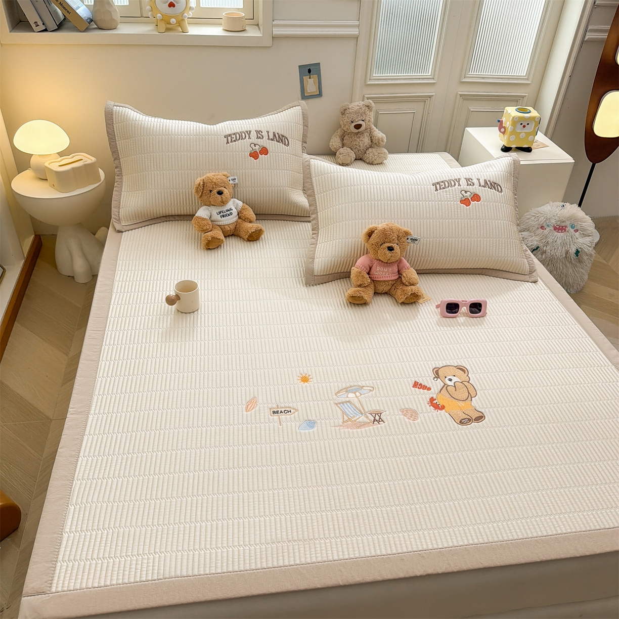 91家纺网 家纺一手货源 找家纺 （总）源舍家纺 2026新款A类高端刺绣pe乙纶冰豆豆席空调软席爱兰系列正版授权（提供买家秀）