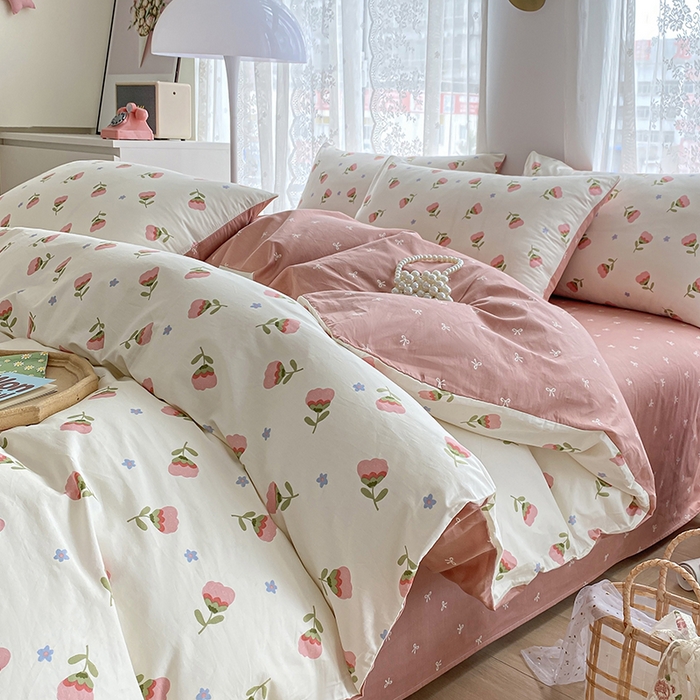 宇彬家纺 2026直播新款13372A类全棉纯棉印花单双人被套喷气小清新简约热款学生被罩 湘音-粉