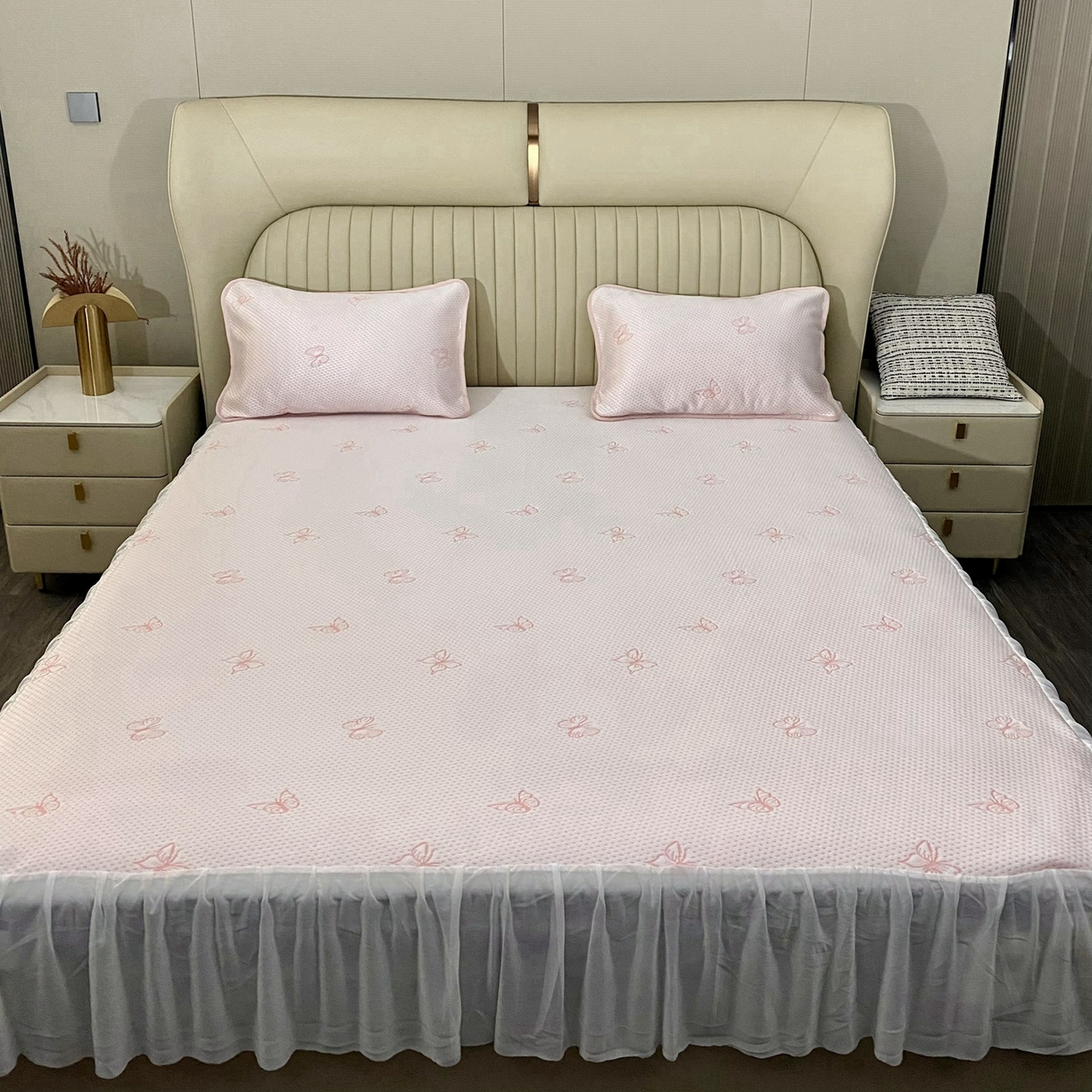 席匠 2026新款凉豆豆床裙床笠凉席三件套-小蝴蝶系列 小蝴蝶粉