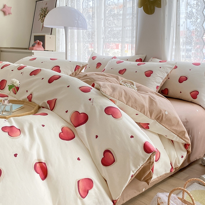 宇彬家纺 2026直播新款13372A类全棉纯棉印花单双人被套喷气小清新简约热款学生被罩 心雅