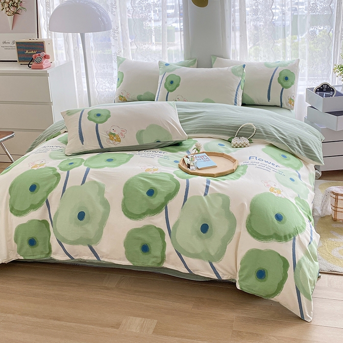 91家纺网 家纺一手货源 找家纺 宇彬家纺 2026直播新款13372A类全棉纯棉印花单双人被套喷气小清新简约热款学生被罩 星云集