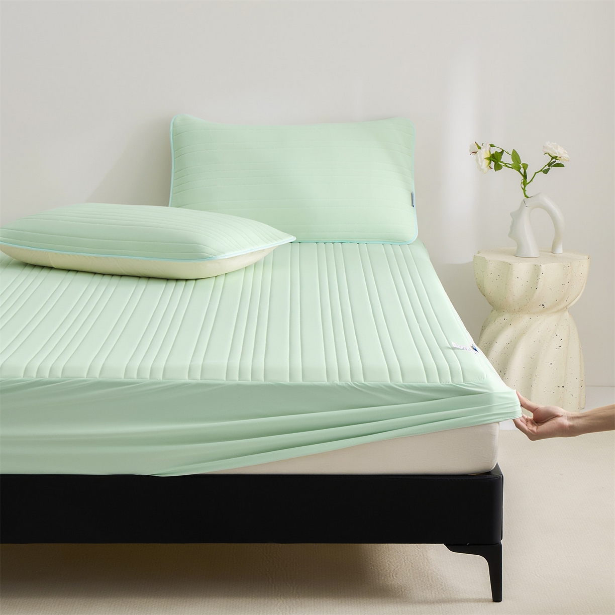 91家纺网 家纺一手货源 找家纺 唯爱品 2026新款星球凉感夏凉垫床笠款 星球凉感垫 浅绿