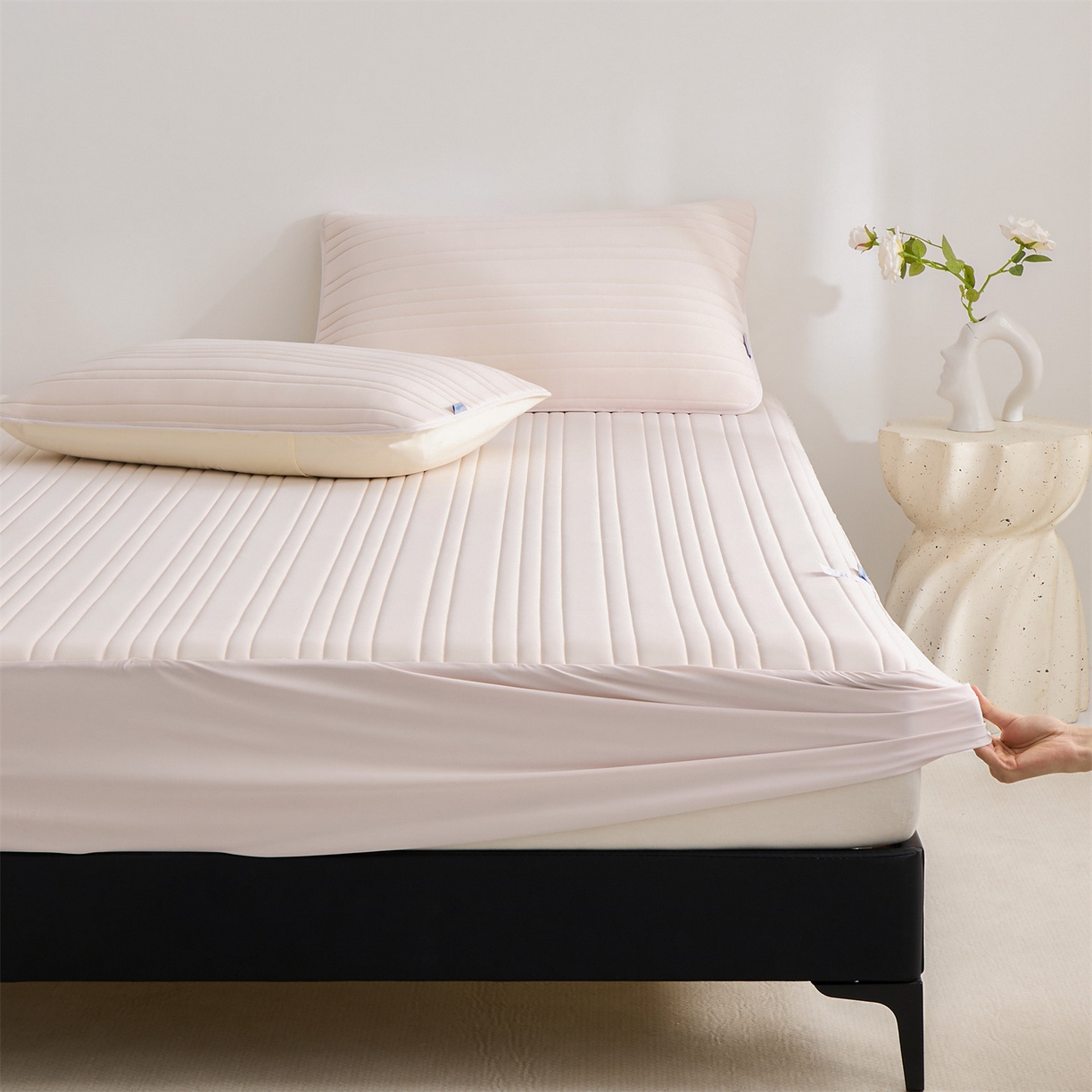 91家纺网 家纺一手货源 找家纺 唯爱品 2026新款星球凉感夏凉垫床笠款 星球凉感垫 浅粉