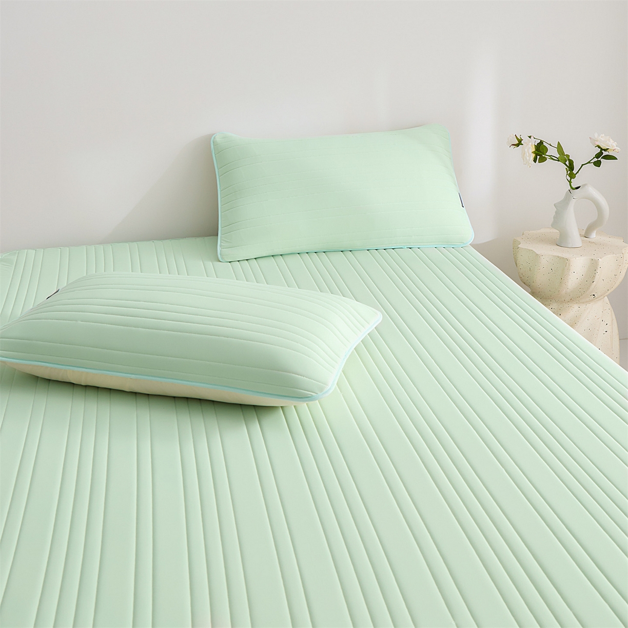 91家纺网 家纺一手货源 找家纺 唯爱品 2026新款星球凉感夏凉垫床笠款 星球凉感垫 浅绿