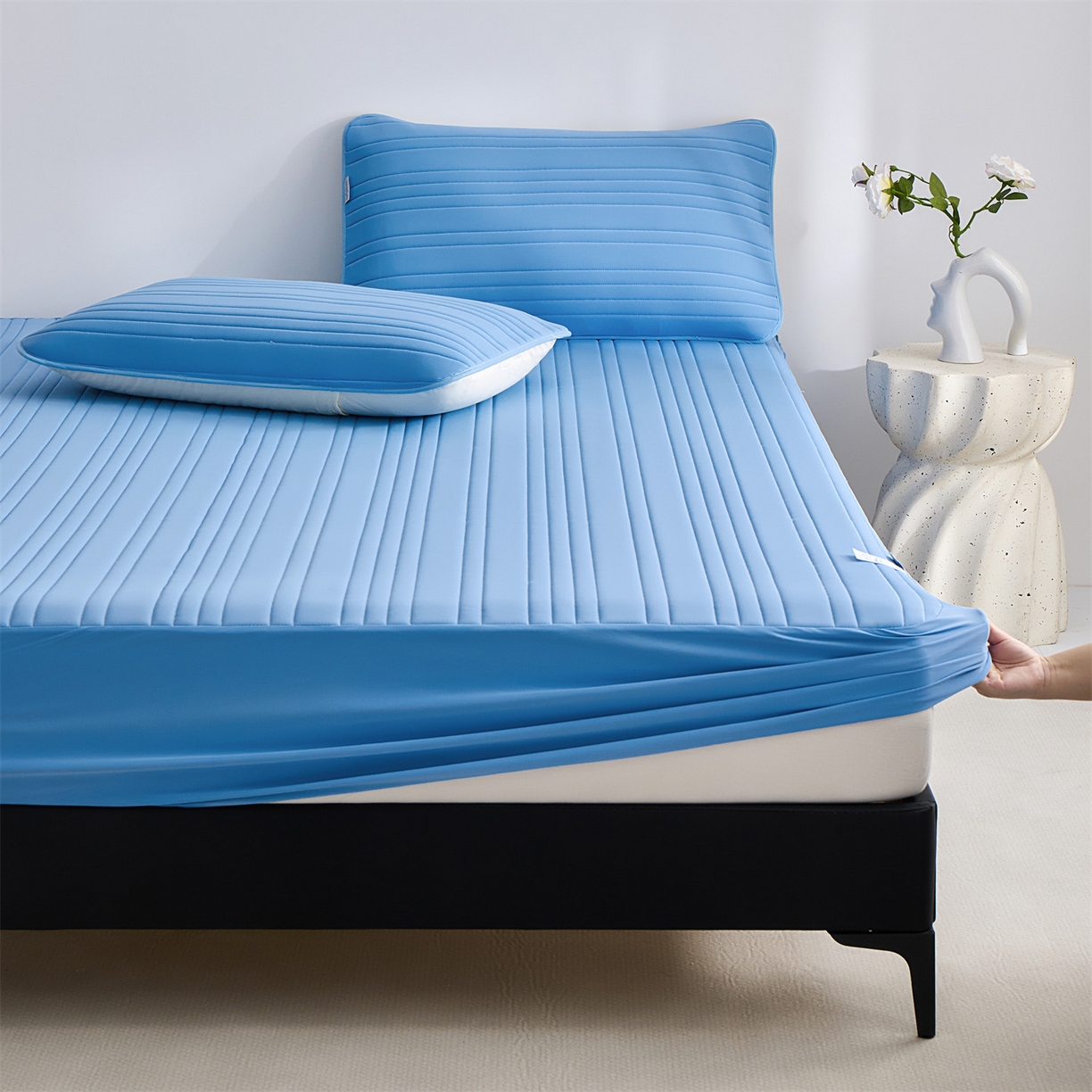 91家纺网 家纺一手货源 找家纺 唯爱品 2026新款星球凉感夏凉垫床笠款 星球凉感垫 浅蓝