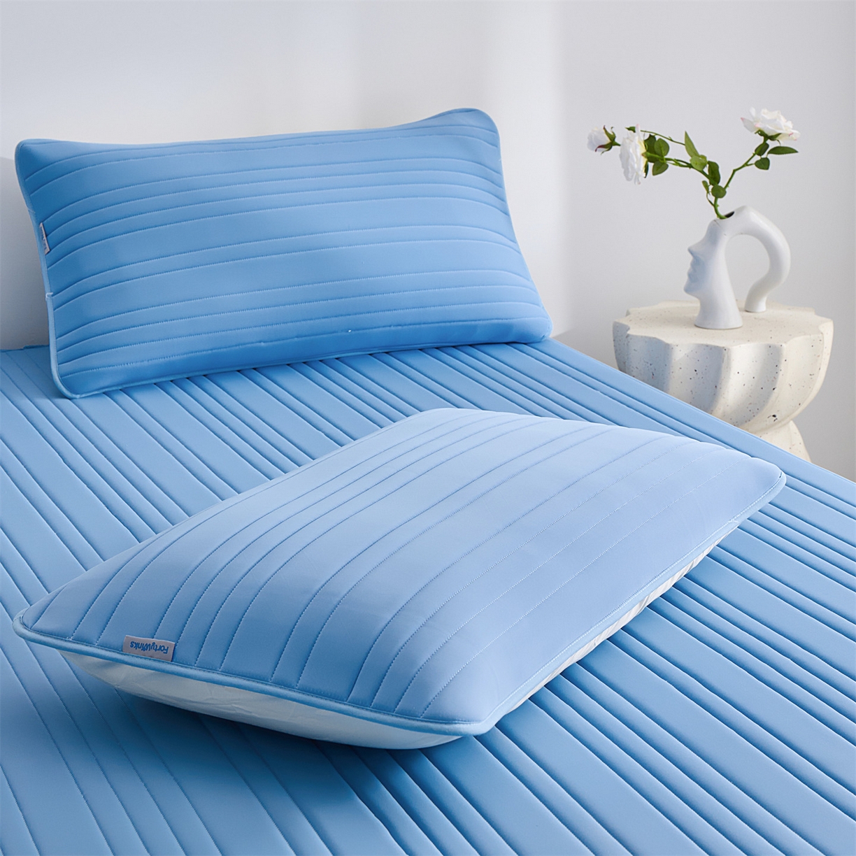 91家纺网 家纺一手货源 找家纺 唯爱品 2026新款星球凉感夏凉垫床笠款 星球凉感垫 浅蓝