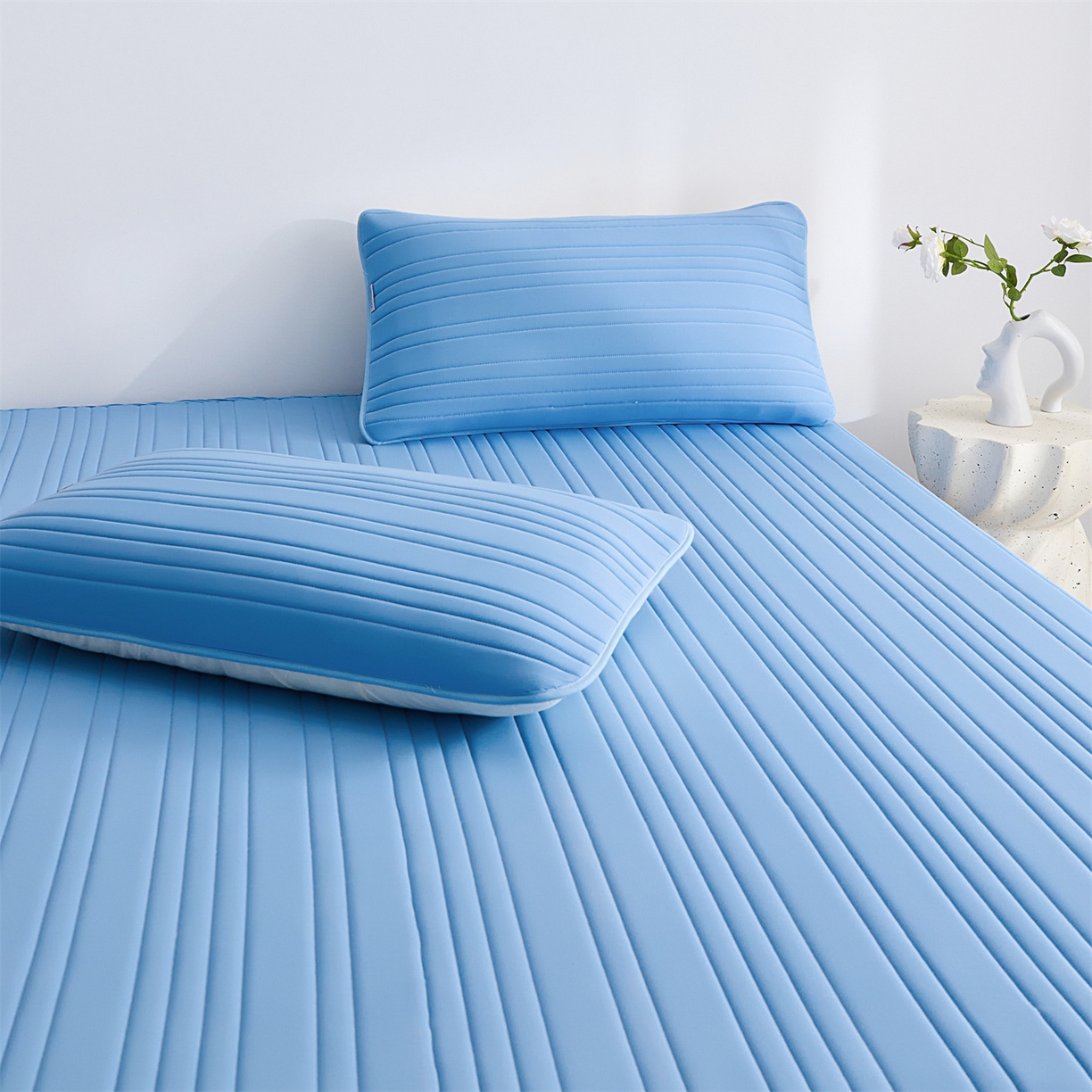 91家纺网 家纺一手货源 找家纺 唯爱品 2026新款星球凉感夏凉垫床笠款 星球凉感垫 浅蓝