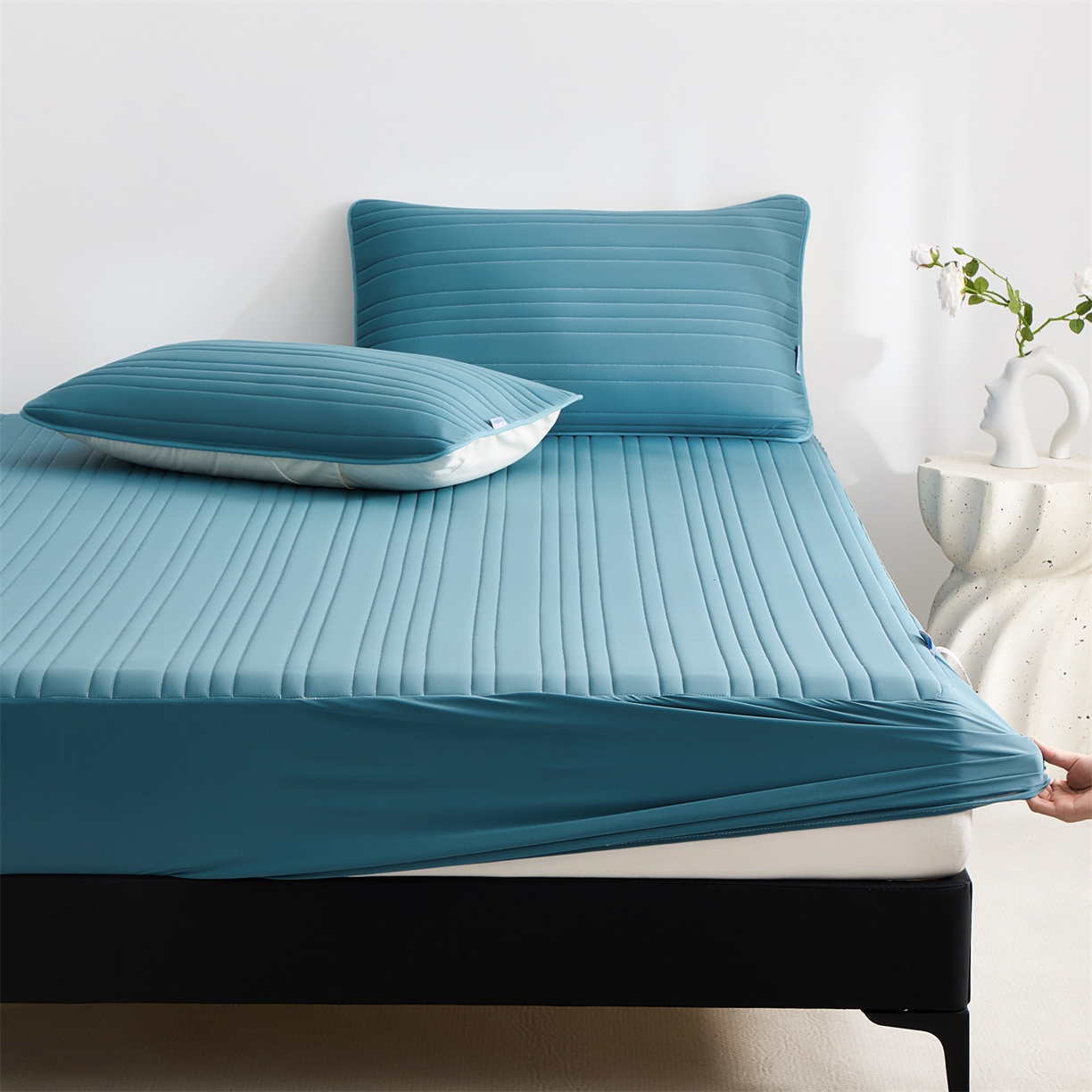 91家纺网 家纺一手货源 找家纺 唯爱品 2026新款星球凉感夏凉垫床笠款 星球凉感垫 墨绿