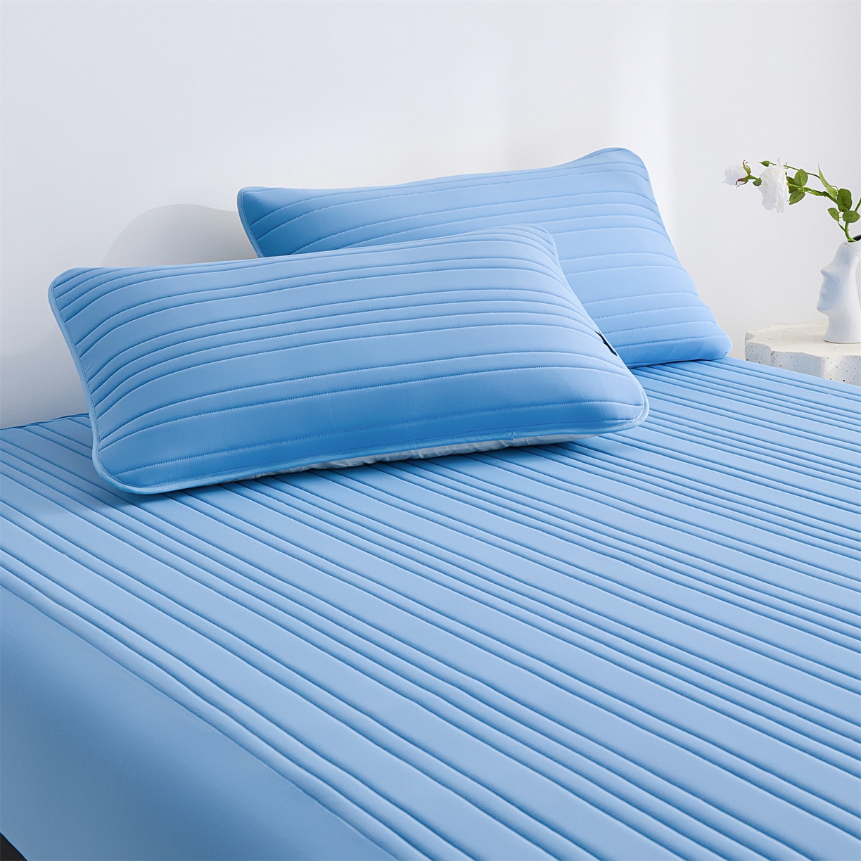 91家纺网 家纺一手货源 找家纺 唯爱品 2026新款星球凉感夏凉垫床笠款 星球凉感垫 浅蓝