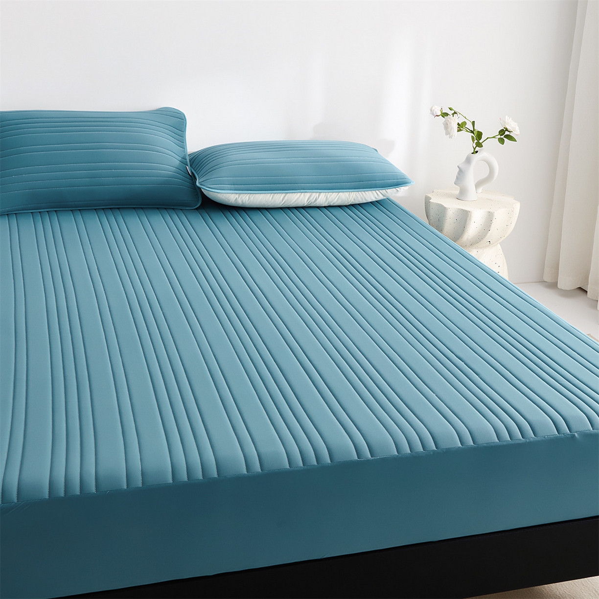 91家纺网 家纺一手货源 找家纺 唯爱品 2026新款星球凉感夏凉垫床笠款 星球凉感垫 墨绿