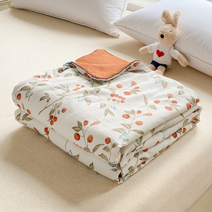 畅畅家纺 2026新款A类水洗棉麻双层纱夏被夏凉被空调被四件套 红豆