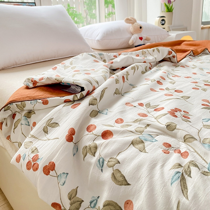 91家纺网 家纺一手货源 找家纺 畅畅家纺 2026新款A类水洗棉麻双层纱夏被夏凉被空调被四件套 红豆