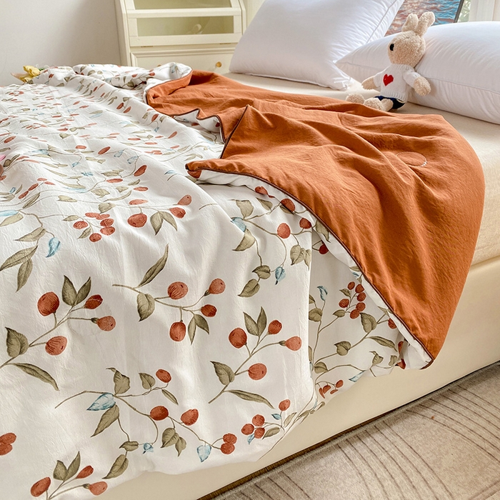 91家纺网 家纺一手货源 找家纺 畅畅家纺 2026新款A类水洗棉麻双层纱夏被夏凉被空调被四件套 红豆