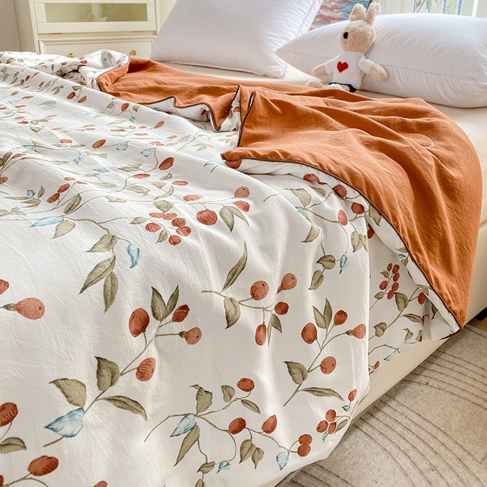 91家纺网 家纺一手货源 找家纺 畅畅家纺 2026新款A类水洗棉麻双层纱夏被夏凉被空调被四件套 红豆