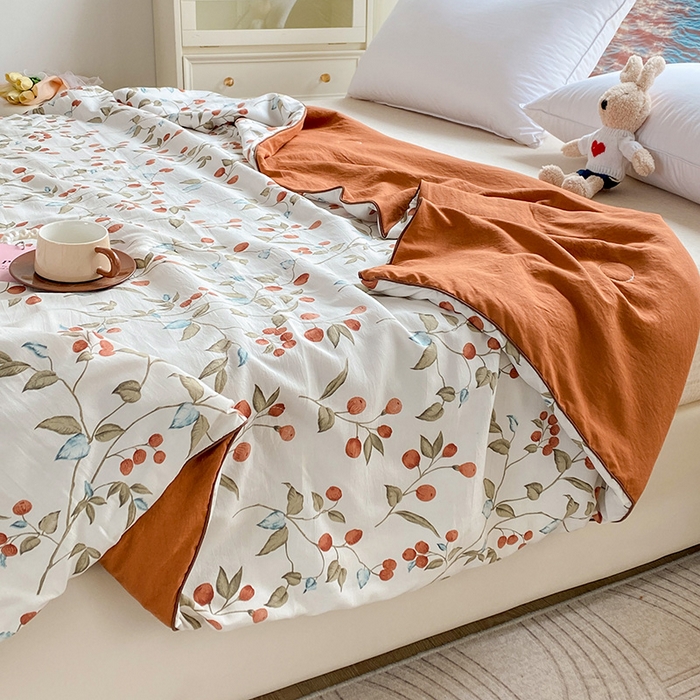 91家纺网 家纺一手货源 找家纺 畅畅家纺 2026新款A类水洗棉麻双层纱夏被夏凉被空调被四件套 红豆