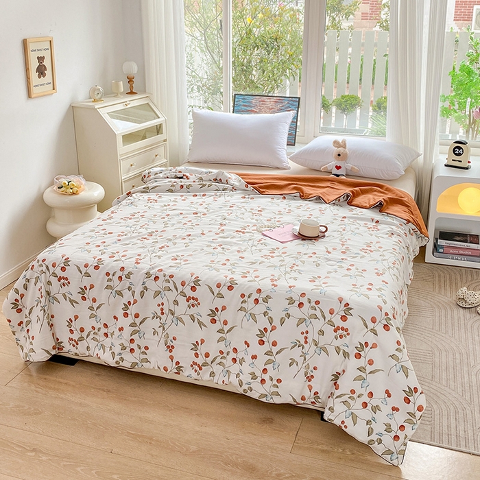 91家纺网 家纺一手货源 找家纺 畅畅家纺 2026新款A类水洗棉麻双层纱夏被夏凉被空调被四件套 红豆