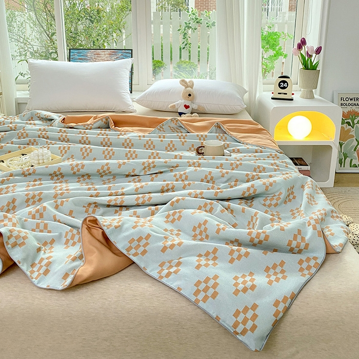 91家纺网 家纺一手货源 找家纺 畅畅家纺 2026新款A类水洗棉麻双层纱夏被夏凉被空调被四件套 长方格