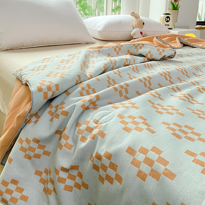 91家纺网 家纺一手货源 找家纺 畅畅家纺 2026新款A类水洗棉麻双层纱夏被夏凉被空调被四件套 长方格