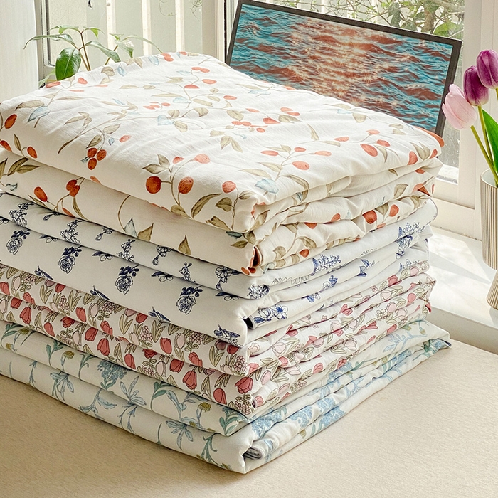 91家纺网 家纺一手货源 找家纺 畅畅家纺 2026新款A类水洗棉麻双层纱夏被夏凉被空调被四件套 组合图仅供展示不可下单