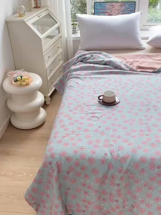 91家纺网 家纺一手货源 找家纺 （总）畅畅家纺 2026新款A类水洗棉麻双层纱夏被夏凉被空调被四件套