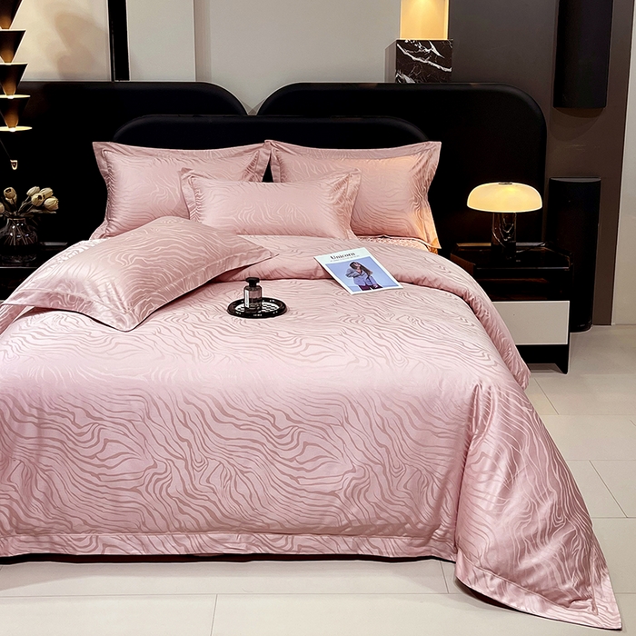 畅畅家纺 2026新款高档100支长绒棉高定提花夹棉床盖纯色四件套 雅颂-粉