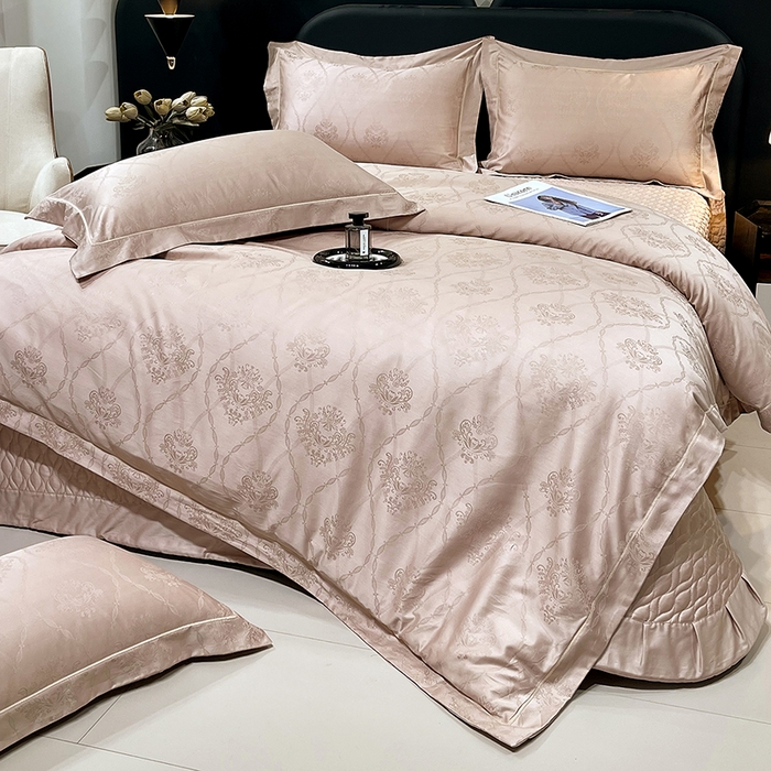 91家纺网 家纺一手货源 找家纺 畅畅家纺 2026新款高档100支长绒棉高定提花夹棉床盖纯色四件套 罗维娜-香槟