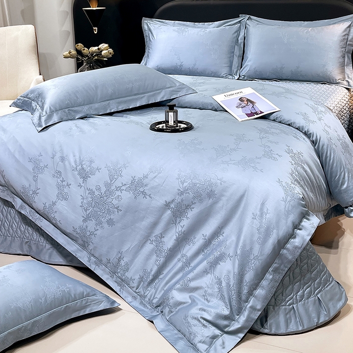 91家纺网 家纺一手货源 找家纺 畅畅家纺 2026新款高档100支长绒棉高定提花夹棉床盖纯色四件套 花屿间-兰