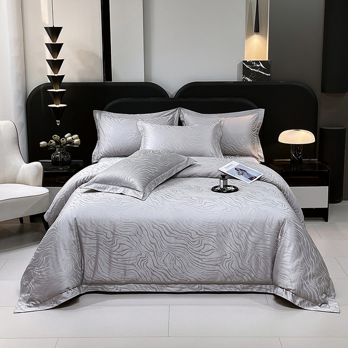 91家纺网 家纺一手货源 找家纺 畅畅家纺 2026新款高档100支长绒棉高定提花夹棉床盖纯色四件套 雅颂-灰