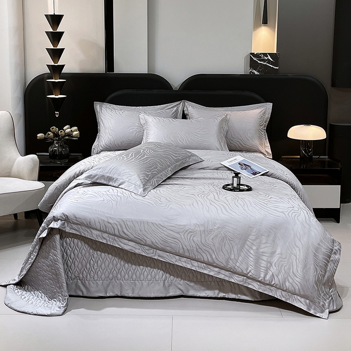 91家纺网 家纺一手货源 找家纺 畅畅家纺 2026新款高档100支长绒棉高定提花夹棉床盖纯色四件套 雅颂-灰