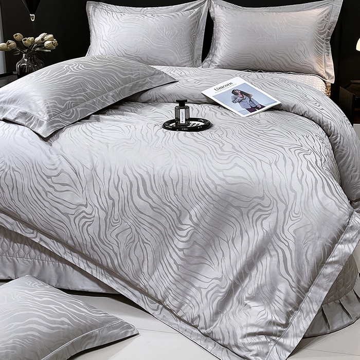 91家纺网 家纺一手货源 找家纺 畅畅家纺 2026新款高档100支长绒棉高定提花夹棉床盖纯色四件套 雅颂-灰